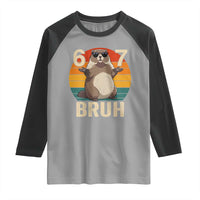 Funny Groundhog 67 Raglan Shirt Six Seven Bruh Retro Vintage Woodchuck Day - Wonder Print Shop