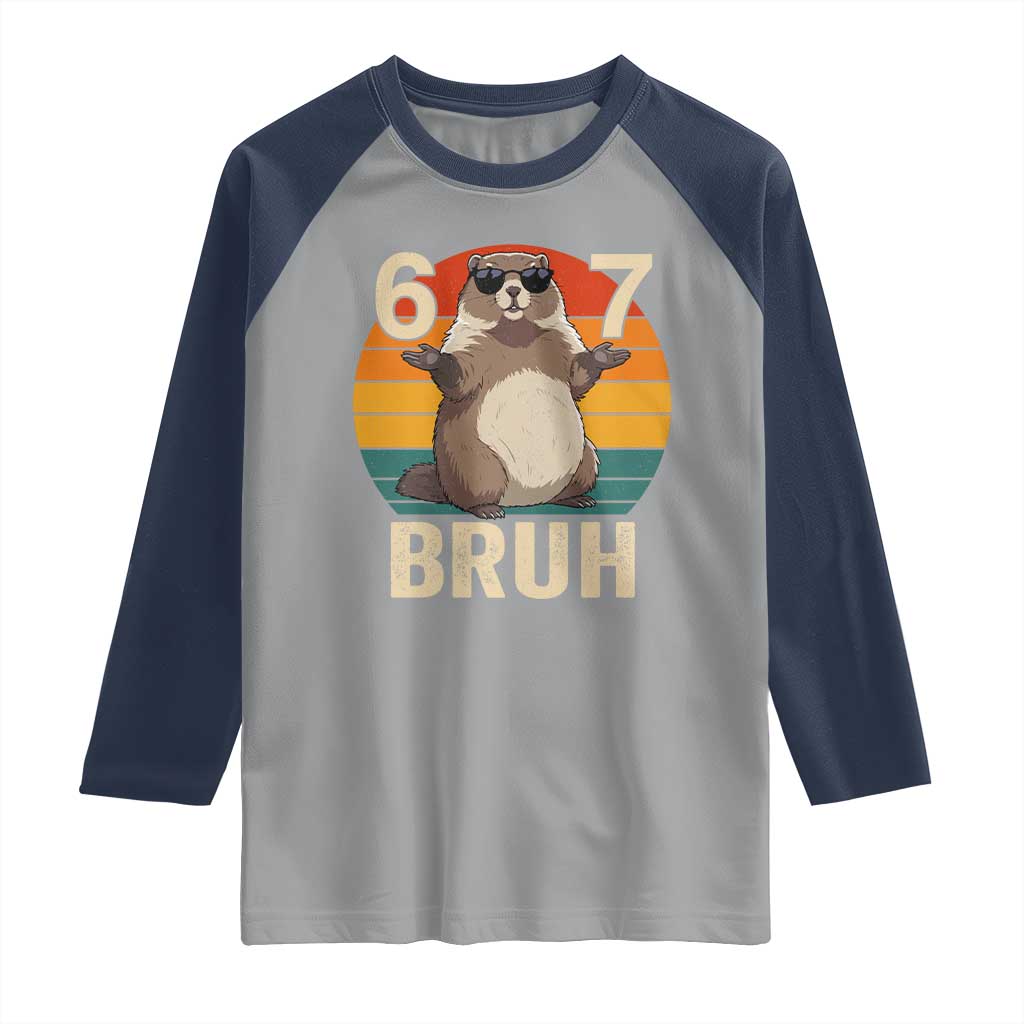 Funny Groundhog 67 Raglan Shirt Six Seven Bruh Retro Vintage Woodchuck Day - Wonder Print Shop