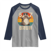 Funny Groundhog 67 Raglan Shirt Six Seven Bruh Retro Vintage Woodchuck Day - Wonder Print Shop