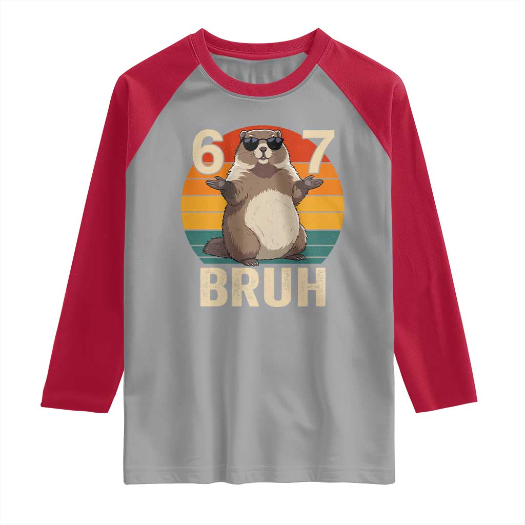 Funny Groundhog 67 Raglan Shirt Six Seven Bruh Retro Vintage Woodchuck Day - Wonder Print Shop
