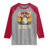Funny Groundhog 67 Raglan Shirt Six Seven Bruh Retro Vintage Woodchuck Day - Wonder Print Shop