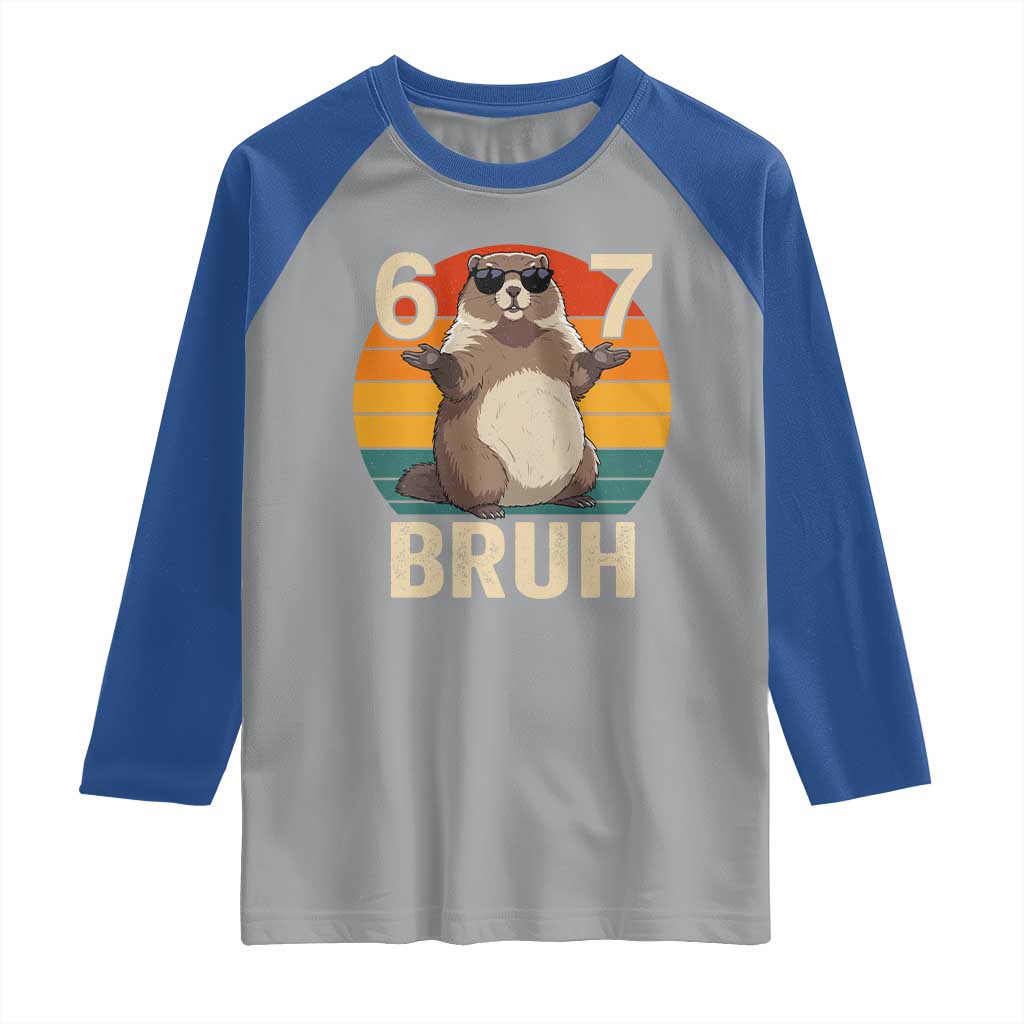 Funny Groundhog 67 Raglan Shirt Six Seven Bruh Retro Vintage Woodchuck Day - Wonder Print Shop