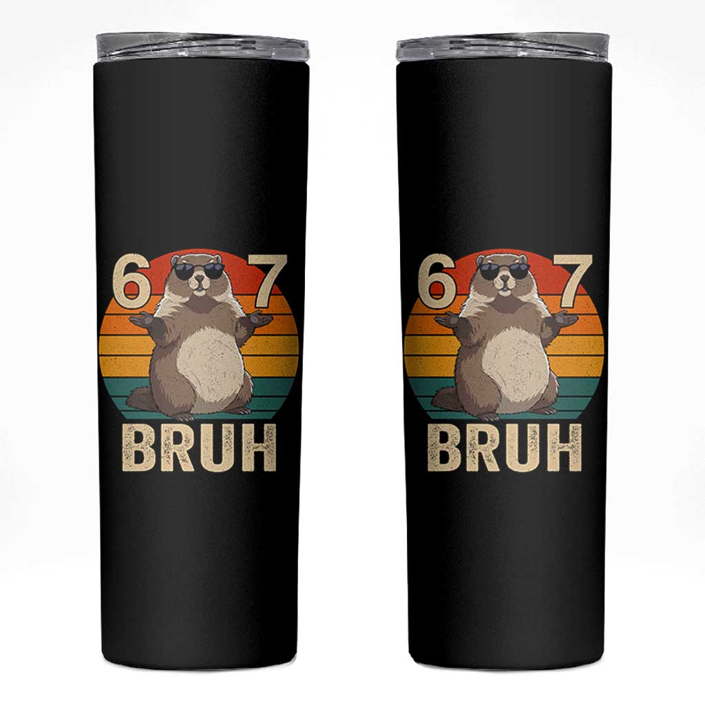 Funny Groundhog 67 Skinny Tumbler Six Seven Bruh Retro Vintage Woodchuck Day - Wonder Print Shop