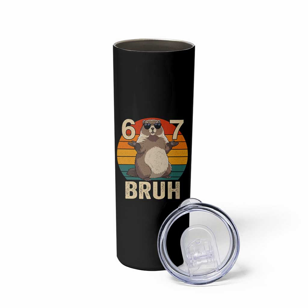 Funny Groundhog 67 Skinny Tumbler Six Seven Bruh Retro Vintage Woodchuck Day - Wonder Print Shop