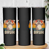 Funny Groundhog 67 Skinny Tumbler Six Seven Bruh Retro Vintage Woodchuck Day - Wonder Print Shop