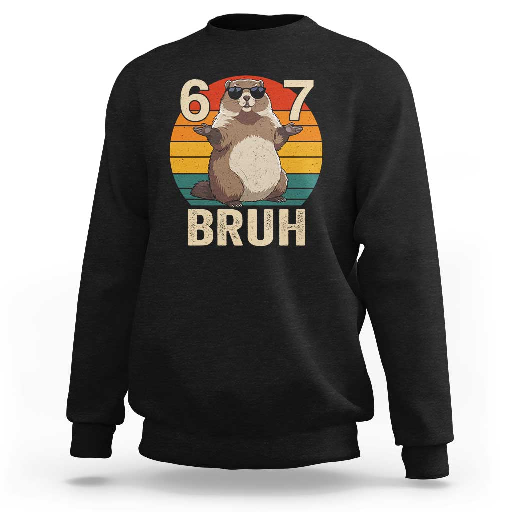 Funny Groundhog 67 Sweatshirt Six Seven Bruh Retro Vintage Woodchuck Day - Wonder Print Shop