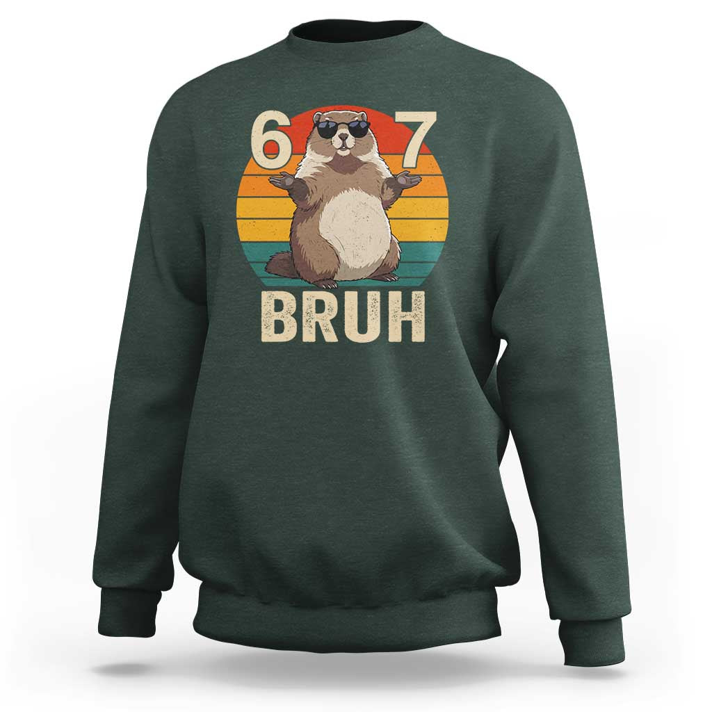 Funny Groundhog 67 Sweatshirt Six Seven Bruh Retro Vintage Woodchuck Day - Wonder Print Shop