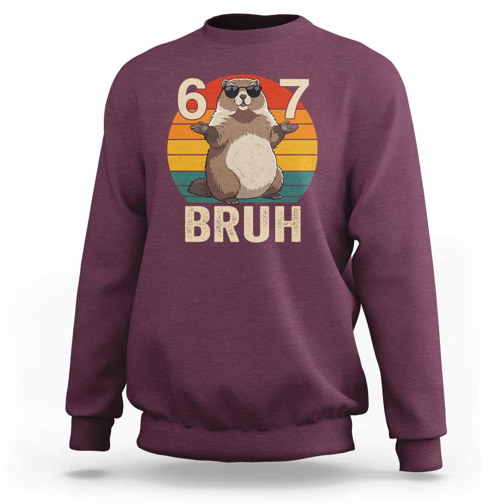 Funny Groundhog 67 Sweatshirt Six Seven Bruh Retro Vintage Woodchuck Day - Wonder Print Shop