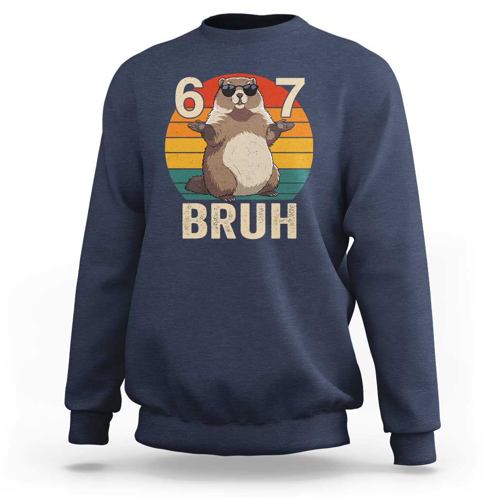 Funny Groundhog 67 Sweatshirt Six Seven Bruh Retro Vintage Woodchuck Day - Wonder Print Shop