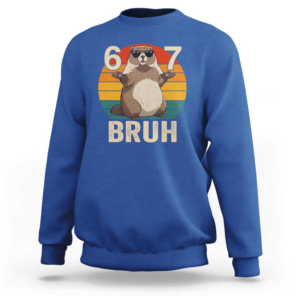 Funny Groundhog 67 Sweatshirt Six Seven Bruh Retro Vintage Woodchuck Day - Wonder Print Shop