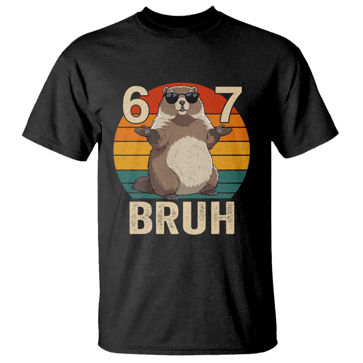 Funny Groundhog 67 T Shirt Six Seven Bruh Retro Vintage Woodchuck Day - Wonder Print Shop