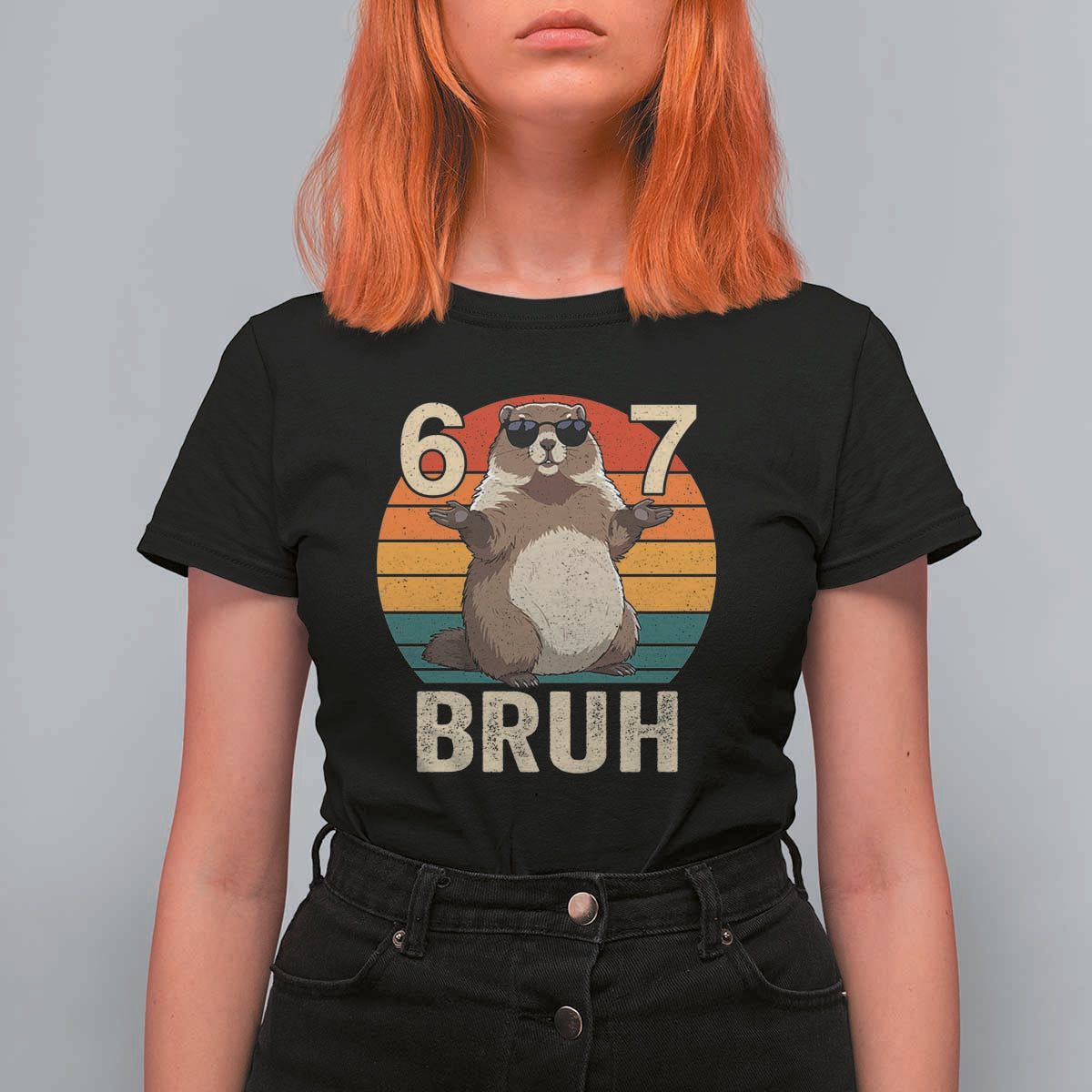 Funny Groundhog 67 T Shirt For Women Six Seven Bruh Retro Vintage Woodchuck Day - Wonder Print Shop
