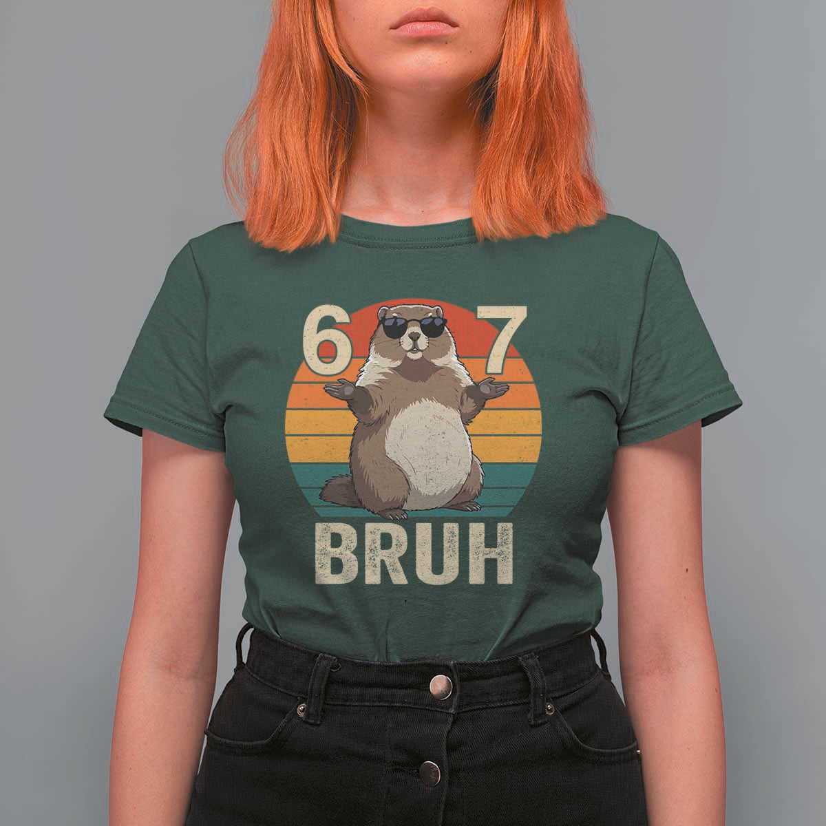 Funny Groundhog 67 T Shirt For Women Six Seven Bruh Retro Vintage Woodchuck Day - Wonder Print Shop