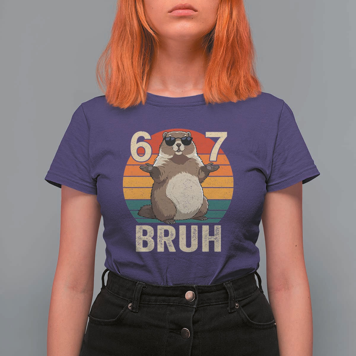 Funny Groundhog 67 T Shirt For Women Six Seven Bruh Retro Vintage Woodchuck Day - Wonder Print Shop