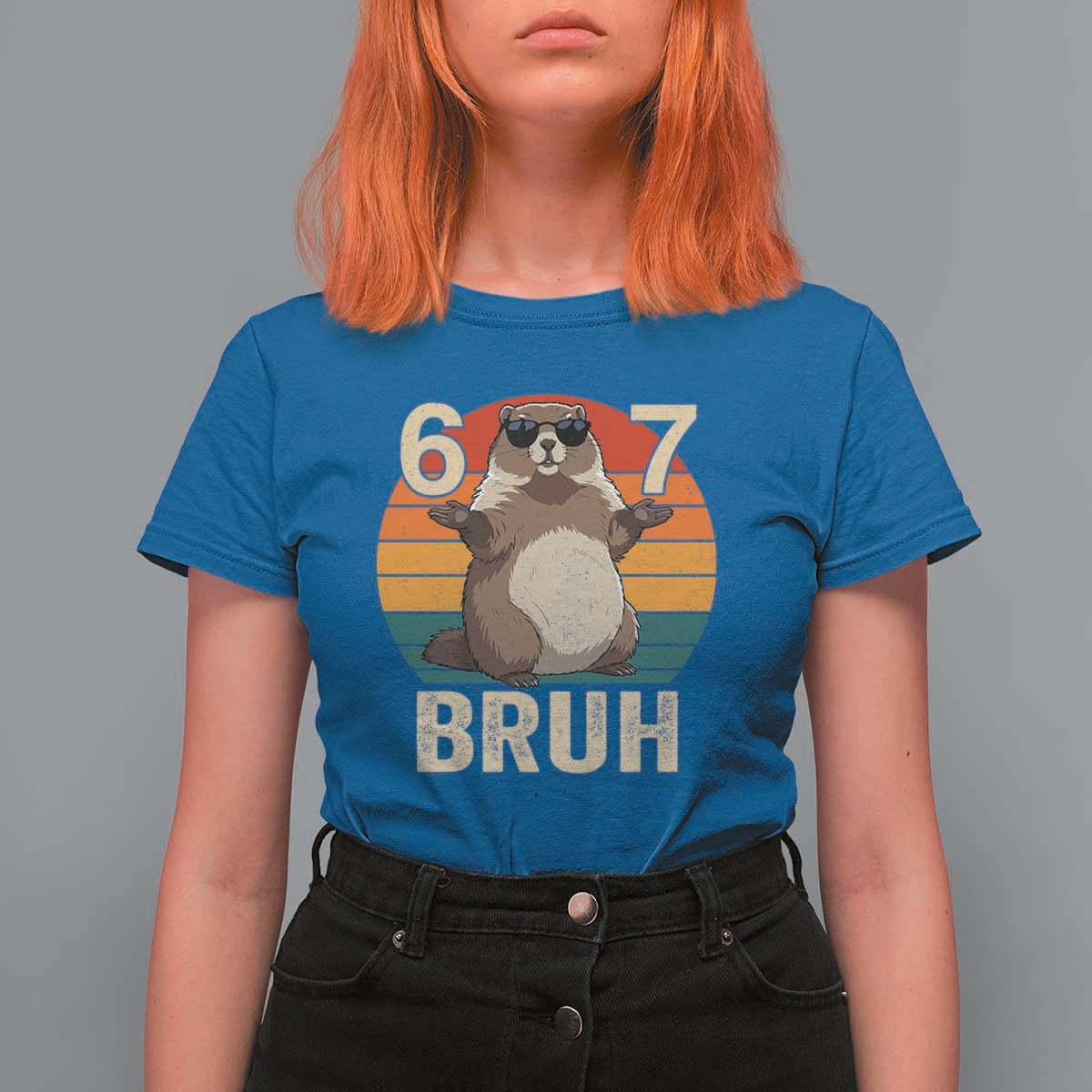 Funny Groundhog 67 T Shirt For Women Six Seven Bruh Retro Vintage Woodchuck Day - Wonder Print Shop