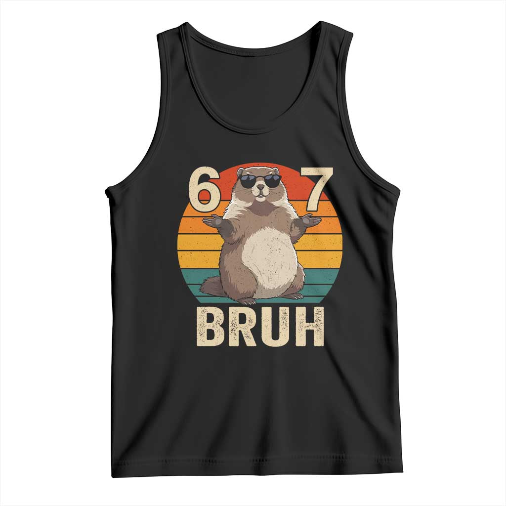 Funny Groundhog 67 Tank Top Six Seven Bruh Retro Vintage Woodchuck Day - Wonder Print Shop