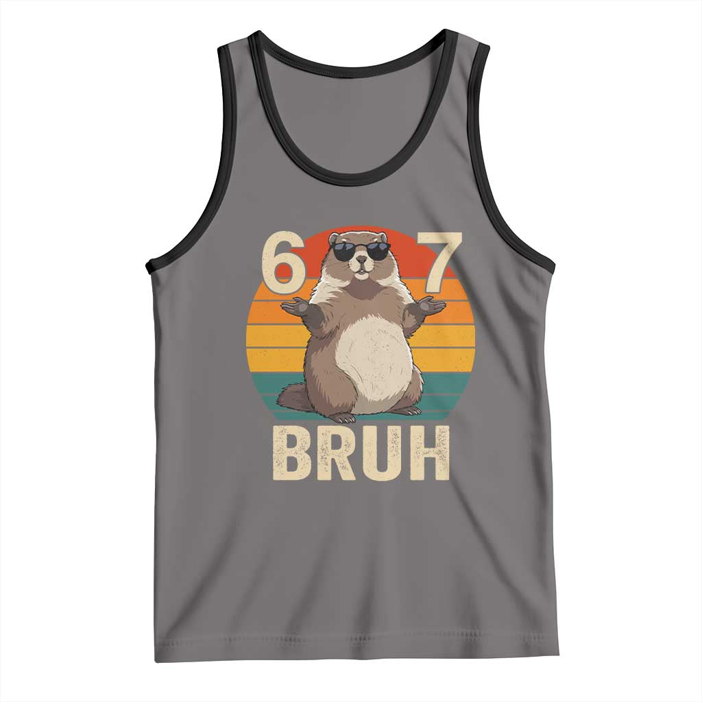 Funny Groundhog 67 Tank Top Six Seven Bruh Retro Vintage Woodchuck Day - Wonder Print Shop