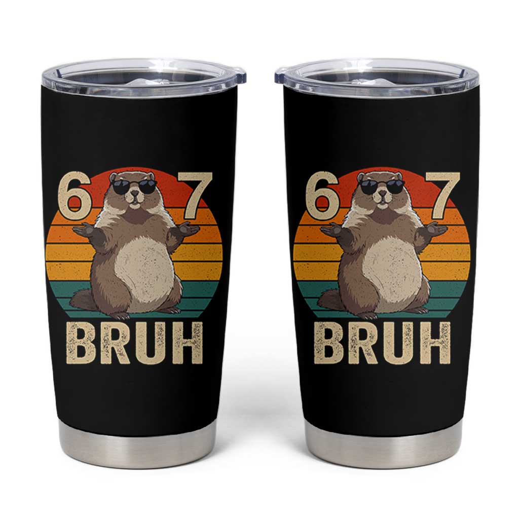 Funny Groundhog 67 Tumbler Cup Six Seven Bruh Retro Vintage Woodchuck Day - Wonder Print Shop