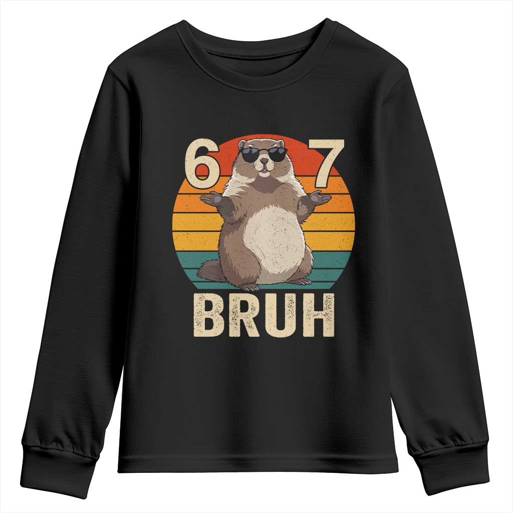 Funny Groundhog 67 Youth Sweatshirt Six Seven Bruh Retro Vintage Woodchuck Day - Wonder Print Shop