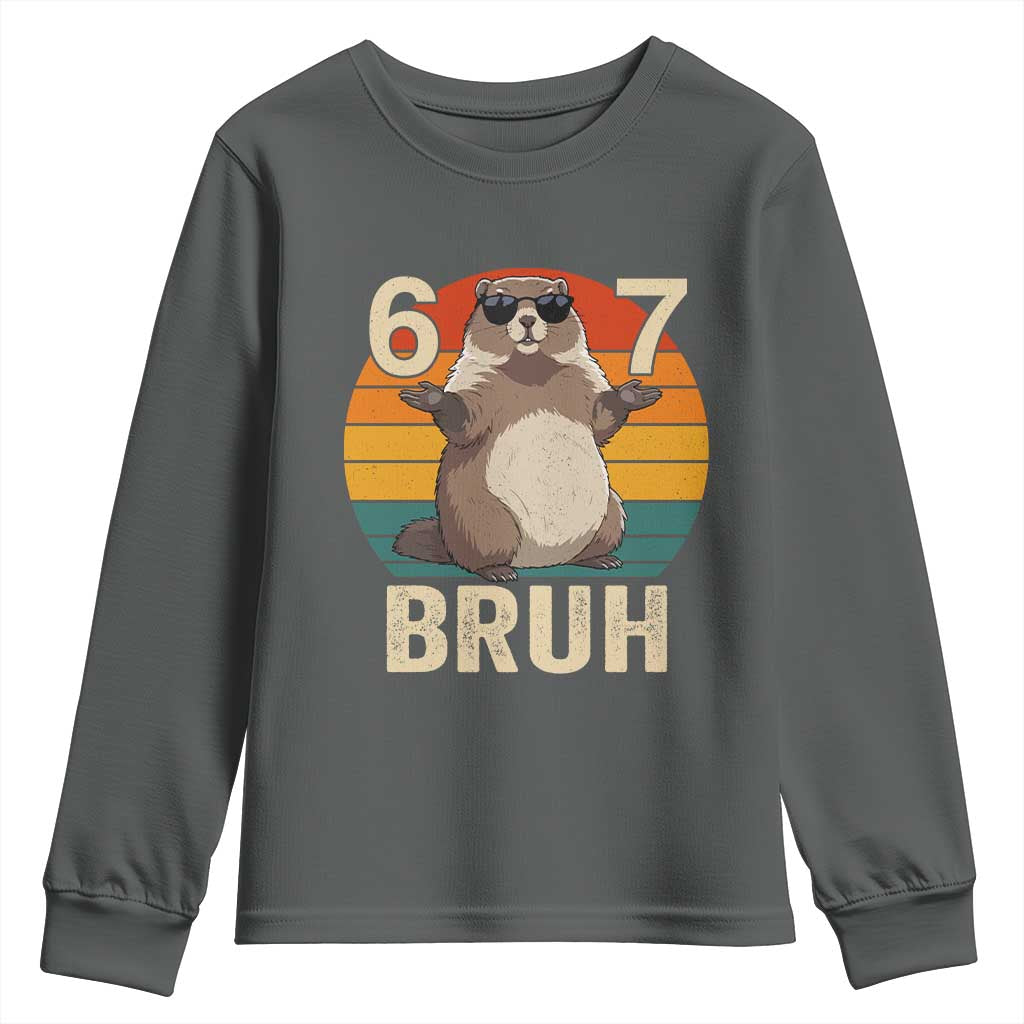 Funny Groundhog 67 Youth Sweatshirt Six Seven Bruh Retro Vintage Woodchuck Day - Wonder Print Shop