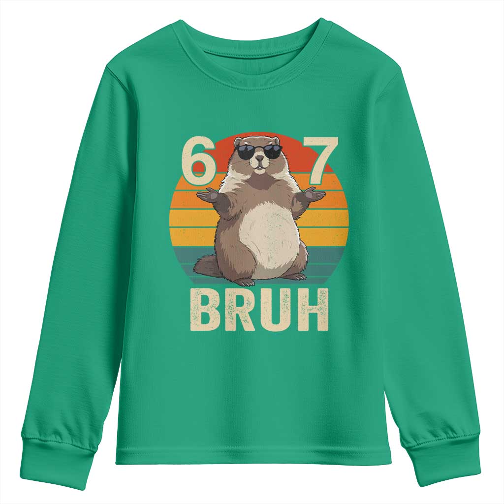 Funny Groundhog 67 Youth Sweatshirt Six Seven Bruh Retro Vintage Woodchuck Day - Wonder Print Shop