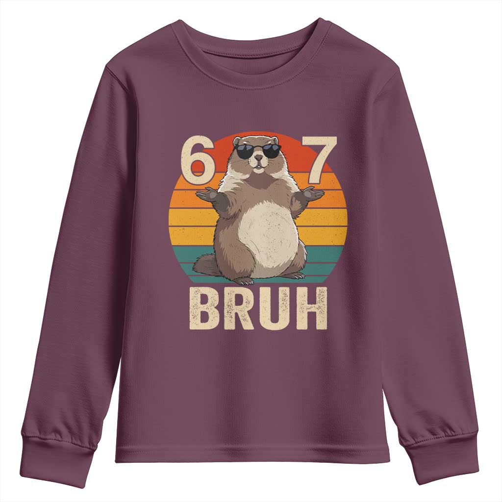 Funny Groundhog 67 Youth Sweatshirt Six Seven Bruh Retro Vintage Woodchuck Day - Wonder Print Shop