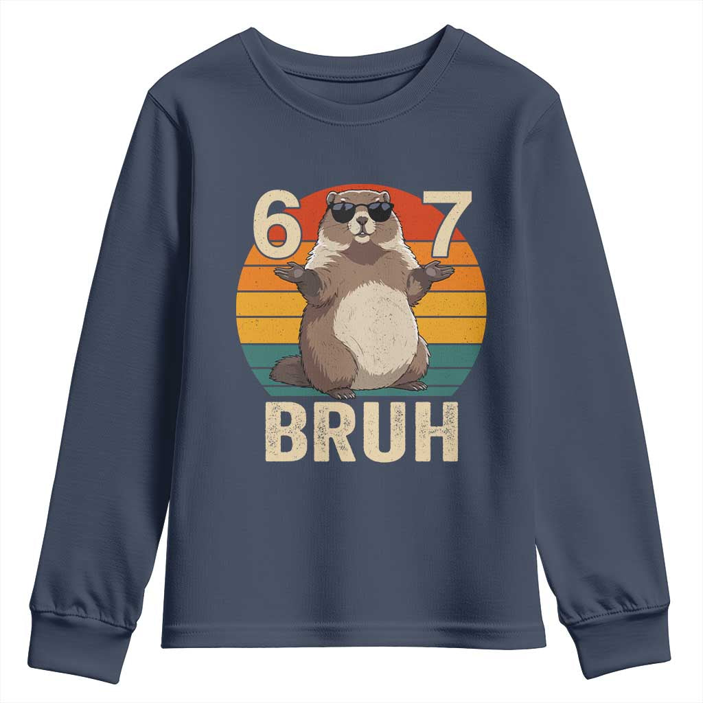 Funny Groundhog 67 Youth Sweatshirt Six Seven Bruh Retro Vintage Woodchuck Day - Wonder Print Shop