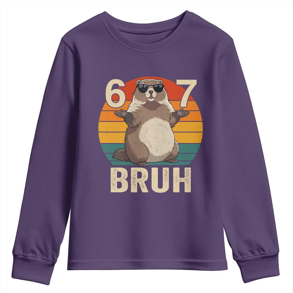 Funny Groundhog 67 Youth Sweatshirt Six Seven Bruh Retro Vintage Woodchuck Day - Wonder Print Shop