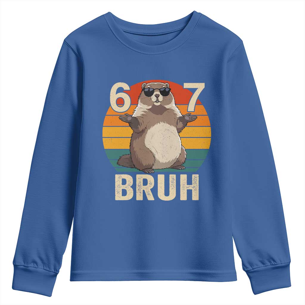 Funny Groundhog 67 Youth Sweatshirt Six Seven Bruh Retro Vintage Woodchuck Day - Wonder Print Shop