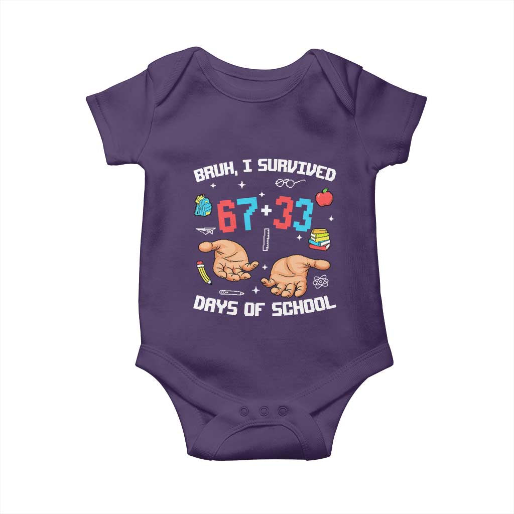 Bruh I Survived 67 33 Days Of School Baby Onesie Funny 100th Days of School Pixel 67 Hands