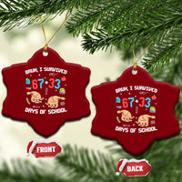 Bruh I Survived 67 33 Days Of School Ceramic Ornament Funny 100th Days of School Pixel 67 Hands