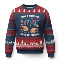 Bruh I Survived 67 33 Days Of School Ugly Christmas Sweater Funny 100th Days of School Pixel 67 Hands