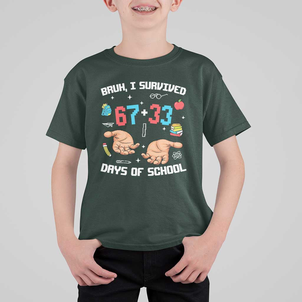 Bruh I Survived 67 33 Days Of School T Shirt For Kid Funny 100th Days of School Pixel 67 Hands