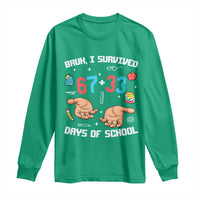 Bruh I Survived 67 33 Days Of School Long Sleeve Shirt Funny 100th Days of School Pixel 67 Hands