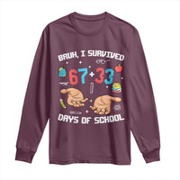Bruh I Survived 67 33 Days Of School Long Sleeve Shirt Funny 100th Days of School Pixel 67 Hands