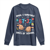 Bruh I Survived 67 33 Days Of School Long Sleeve Shirt Funny 100th Days of School Pixel 67 Hands