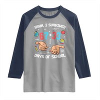 Bruh I Survived 67 33 Days Of School Raglan Shirt Funny 100th Days of School Pixel 67 Hands