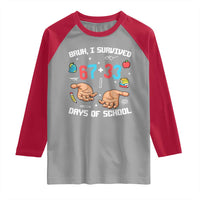 Bruh I Survived 67 33 Days Of School Raglan Shirt Funny 100th Days of School Pixel 67 Hands