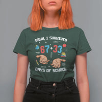 Bruh I Survived 67 33 Days Of School T Shirt For Women Funny 100th Days of School Pixel 67 Hands
