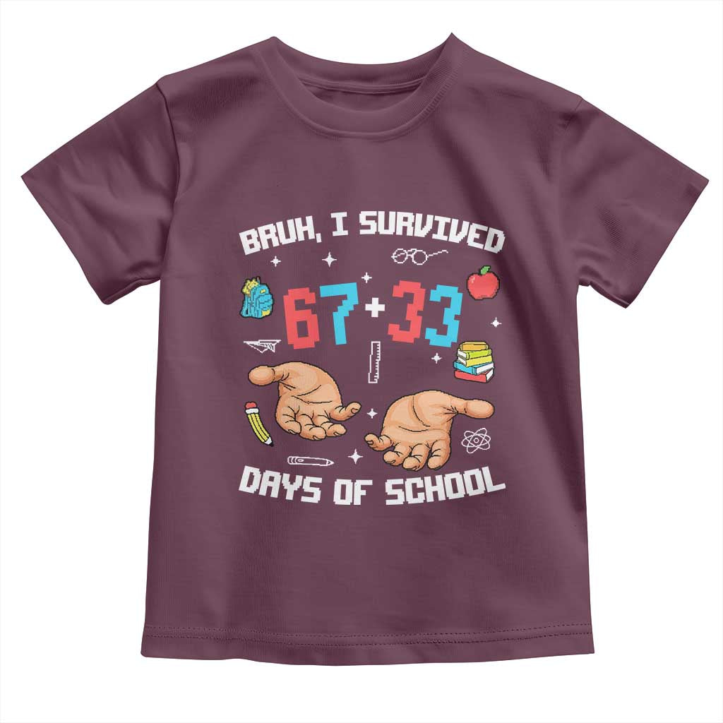 Bruh I Survived 67 33 Days Of School Toddler T Shirt Funny 100th Days of School Pixel 67 Hands