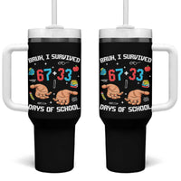Bruh I Survived 67 33 Days Of School Tumbler With Handle Funny 100th Days of School Pixel 67 Hands