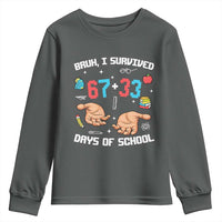 Bruh I Survived 67 33 Days Of School Youth Sweatshirt Funny 100th Days of School Pixel 67 Hands