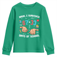 Bruh I Survived 67 33 Days Of School Youth Sweatshirt Funny 100th Days of School Pixel 67 Hands