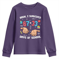 Bruh I Survived 67 33 Days Of School Youth Sweatshirt Funny 100th Days of School Pixel 67 Hands