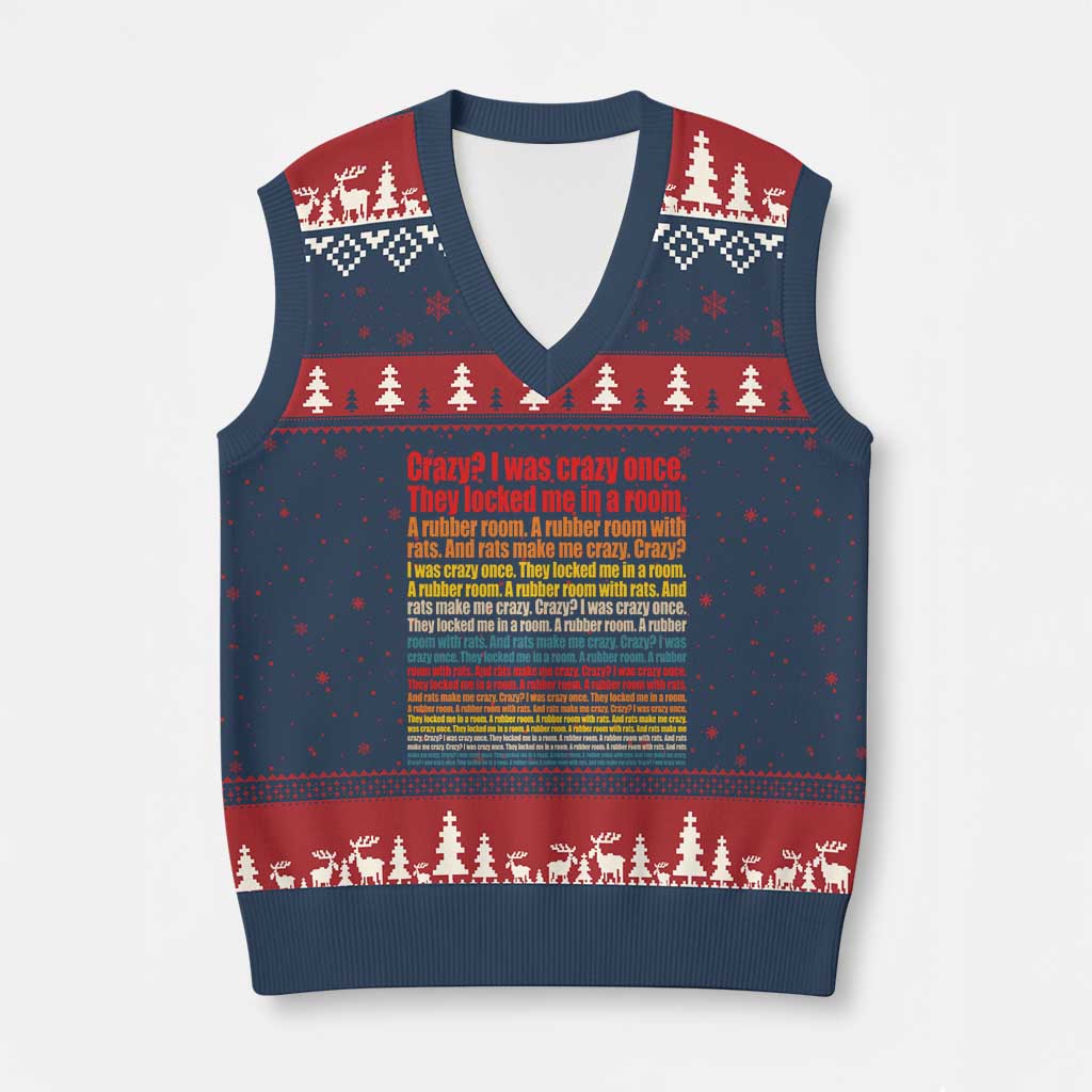Funny Crazy I Was Crazy Once Meme V-Neck Knit Sweater Vest