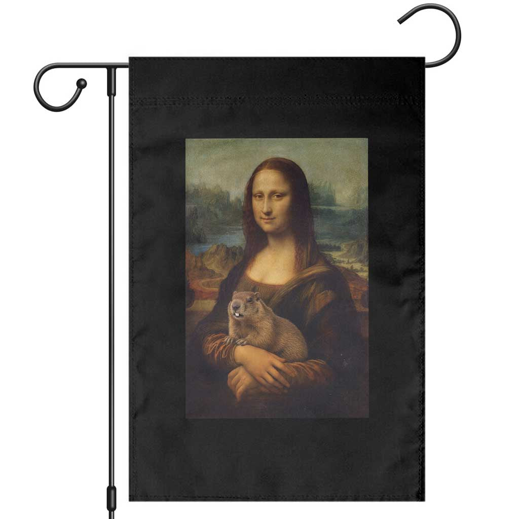 Mona Lisa Holding Groundhog Parody Painting Garden Flag Funny Groundhog Day