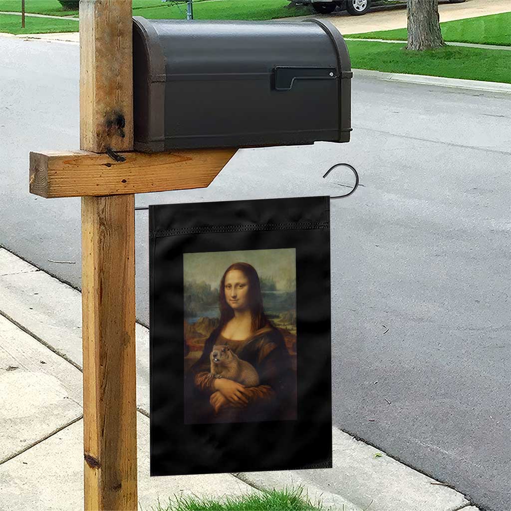 Mona Lisa Holding Groundhog Parody Painting Garden Flag Funny Groundhog Day