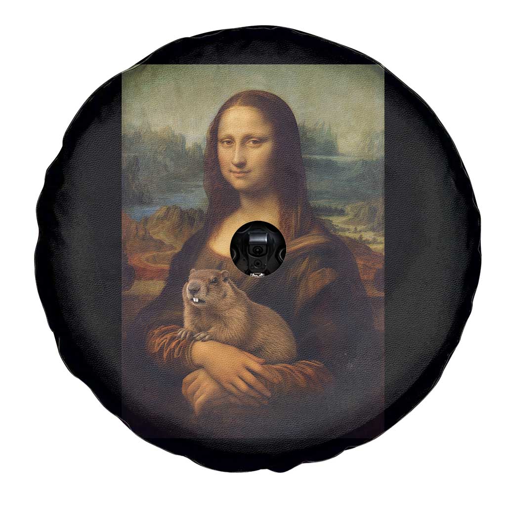 Mona Lisa Holding Groundhog Parody Painting Spare Tire Cover Funny Groundhog Day