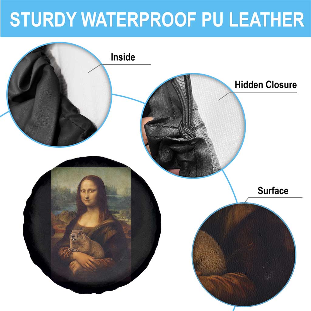 Mona Lisa Holding Groundhog Parody Painting Spare Tire Cover Funny Groundhog Day