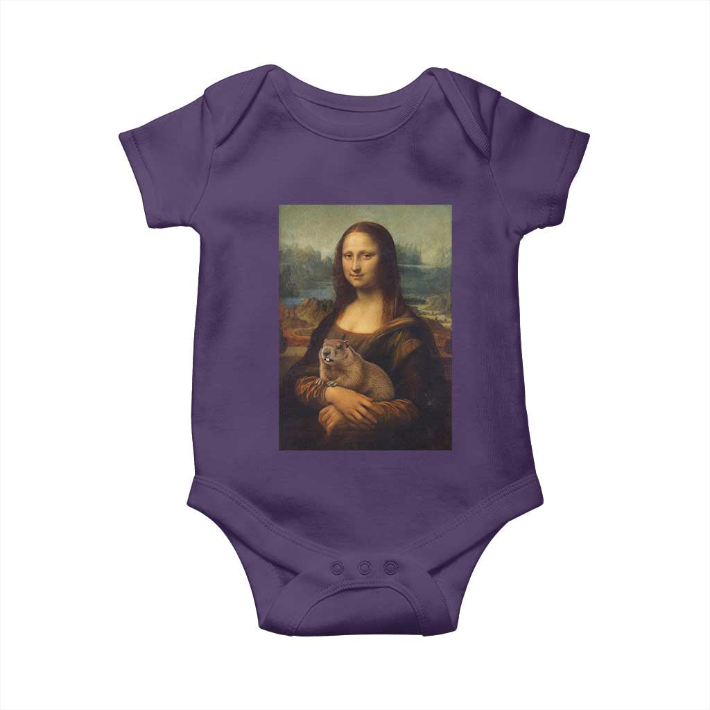 Mona Lisa Holding Groundhog Parody Painting Baby Onesie Funny Groundhog Day